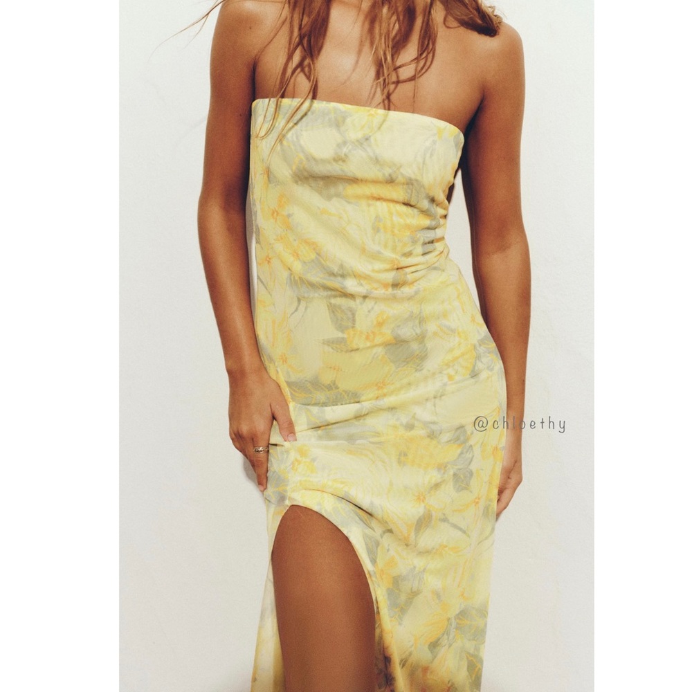 Zara STRAPLESS PRINTED TULLE DRESS - Picture 5 of 9